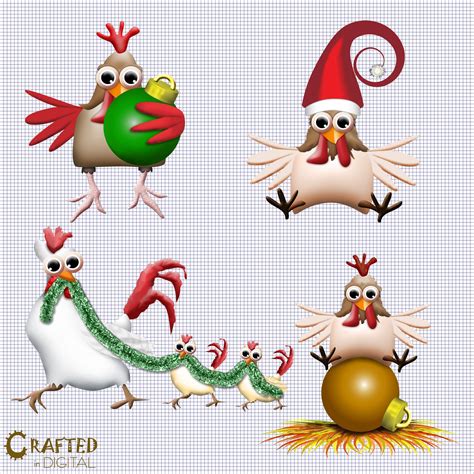 Christmas Chickens Clipart Collection Etsy
