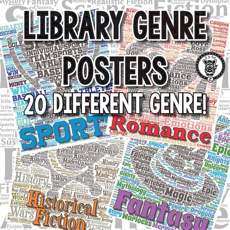 Library Genre Posters Word Cloud With Colorful Icons Genre Labels