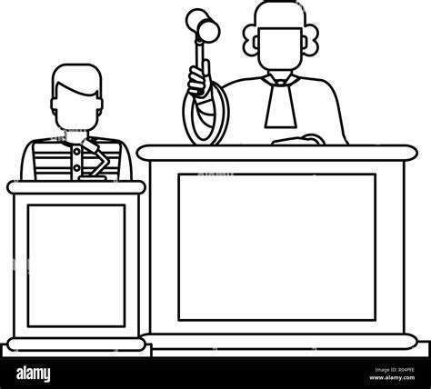 Prisoner And Judge In Courtroom Vector Illustration Graphic Design