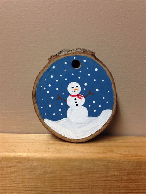 Hand Painted Snowman Wood Slice Christmas Ornament Crafts Christmas