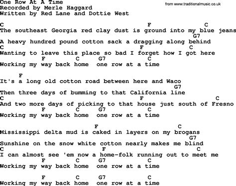 One Row At A Time By Merle Haggard Lyrics And Chords