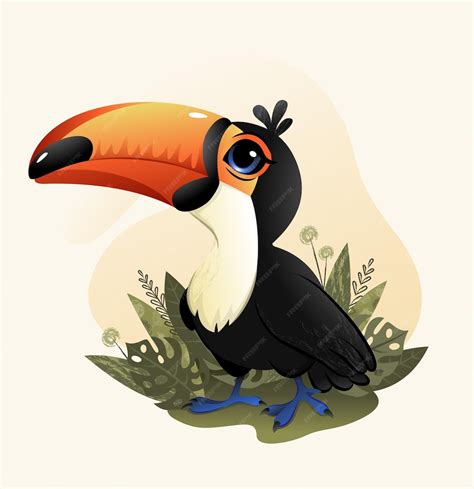 Mignon Petit Oiseau Toucan De Dessin Animé Avec Des éléments De