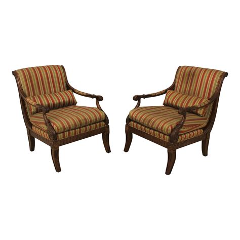 Pair Ethan Allen Regency Style Upholstered Bergere Chairs Chairish