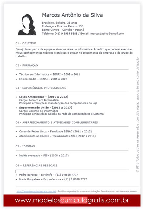 Exemplo De Curriculum Vitae Primeiro Emprego Vários Exemplos