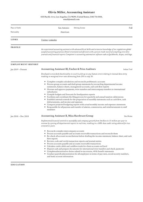 Accounting Assistant Resume And Writing Guide 12 Examples Pdf