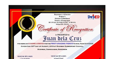 Deped Cert Of Recognition Template Certificatewithhonorspng 1280 All