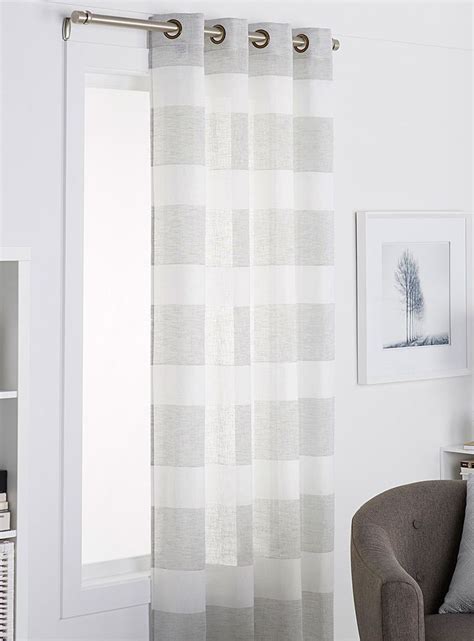 Rustic Stripe Voile Curtain X Cm Printed Grey Striped