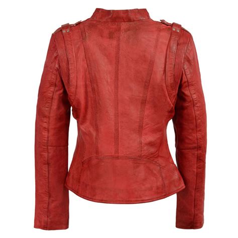 Leather Jacket Asymmetrical Zip Red Leather Motorcycle Jacket