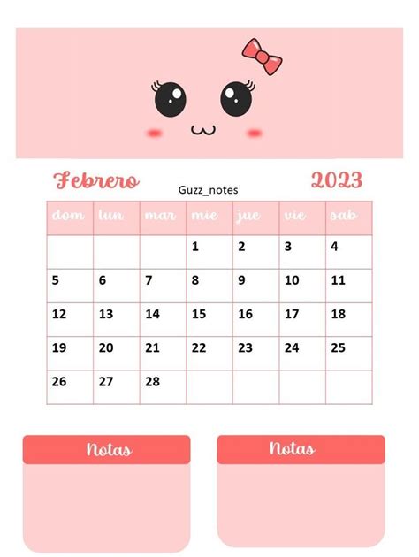 Calendar Febrero 2023 Calendario Kawaii Calendario Notas