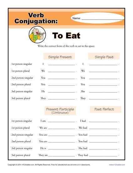 To Eat Verb Conjugation Worksheets Md Rd Th Th Grade
