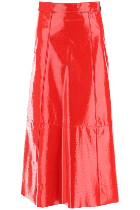 Buy Msgm Ostrich Effect Faux Leather Midi Skirt 40 Faux Leather Red