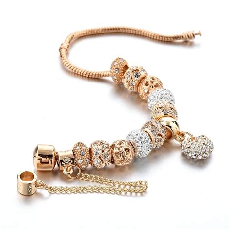 Attractto Luxury Crystal Heart Charm Braceletsandbangles Gold Bracelets