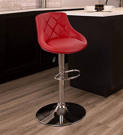 Buy Oval Swivel Bar Stool With Adjustable Height In Red Colour By