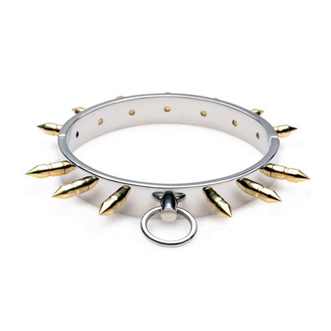 Buy The Spiked Gold And Stainless Steel Lockable Slave Collar Xr Brands
