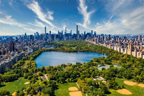 Central Park Aerial View In Manhattan New York Huge Beautiful Park Is