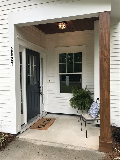 Simple Front Porch Stained Columns Tung And Groove Ceilings Paint