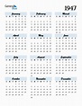 Free 1947 Calendars in PDF, Word, Excel