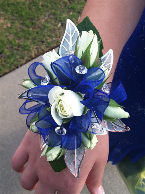 Blue And Silver Wrist Corsage Prom Flowers Corsage Corsage Prom Diy