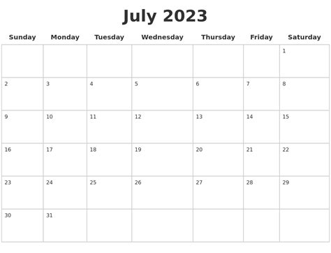 July 2023 Blank Calendar Pages