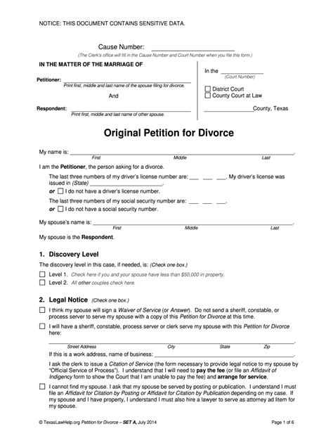 Petition For Divorce Set 2014 2024 Form Fill Out And Sign Printable