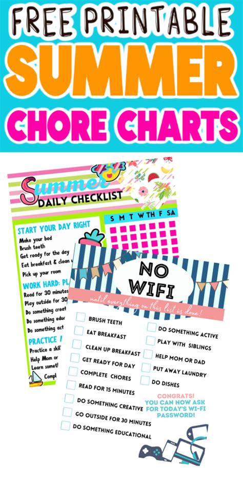 Summer Chore Chart Free Printable