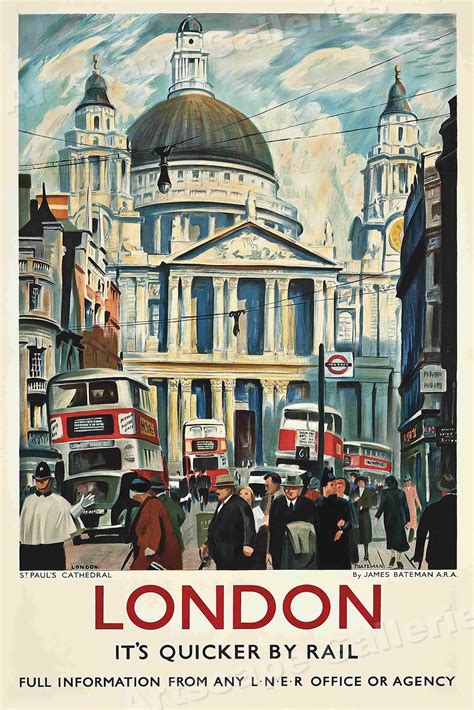 St Pauls Cathedral 1950s London Vintage Style Travel Poster 20x30