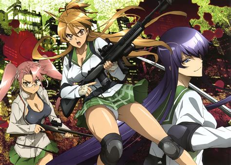 Highschool Of The Dead Busujima Saeko Miyamoto Rei Takagi Saya Gun