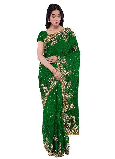 Shop Online Embroidered Green Saree Party Wear Sarees