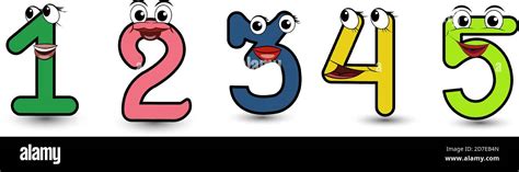 Funny Hand Drawn Set Of Cartoon Styled Font Colorful Numbers One Two