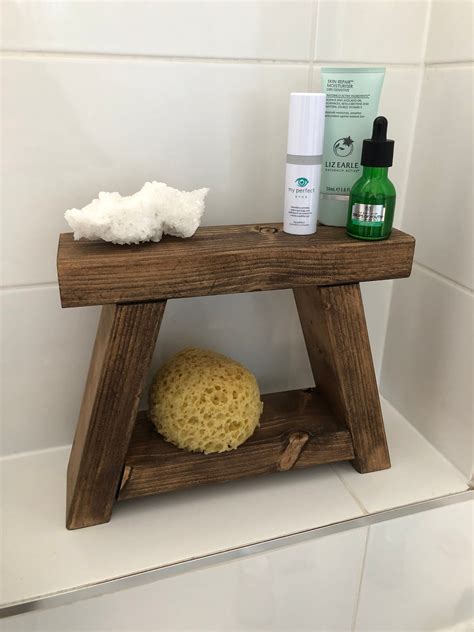 Dark Oak Mini Handmade Small Rustic Wooden Bathroom Stool Etsy