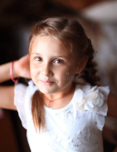 Closeup Portrait Of A Cute Little Girl Photo In Retro Style Stock