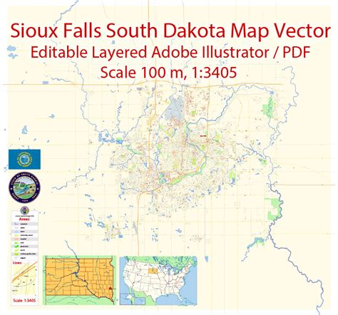 Sioux Falls South Dakota Pdf Map Vector Exact City Plan Detailed Street