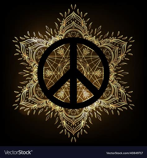 Peace Symbol Over Decorative Ornate Background Vector Image