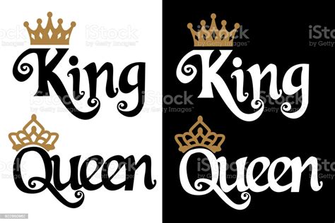 King And Queen Couple Design Black Text And Gold Crown Isolated On