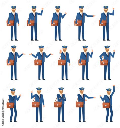 Set Of Postman Characters Showing Various Hand Gestures Cheerful