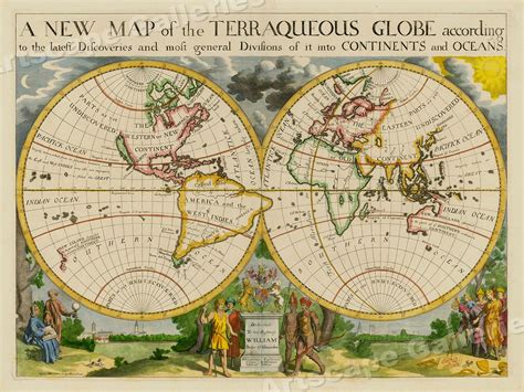 Map Of The Terraqueous Globe 1700 Vintage Style World Map 20x28 Ebay