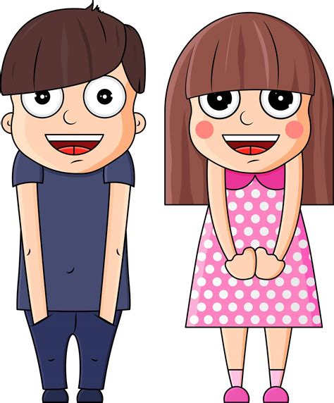 Cute Cartoon Boy And Girl With Happy Emotions Vector Illustration