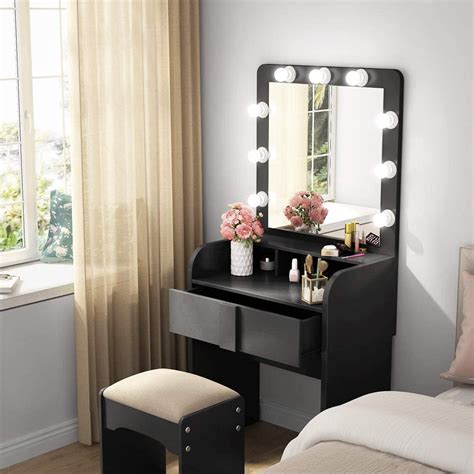 Outdoor doit table set makeup vanity dressing table with 3 colors lighted mirror, 1 storage c. Tribesigns Vanity Table Set with Lighted Mirror, Makeup ...