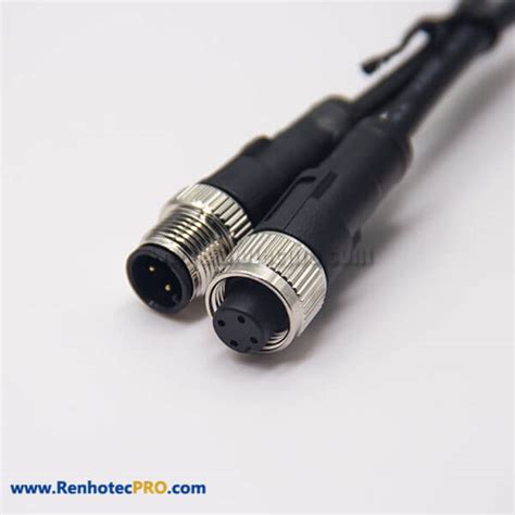 M12 Male To Female Cable 4 Pin 180 Degree Cable Cordset
