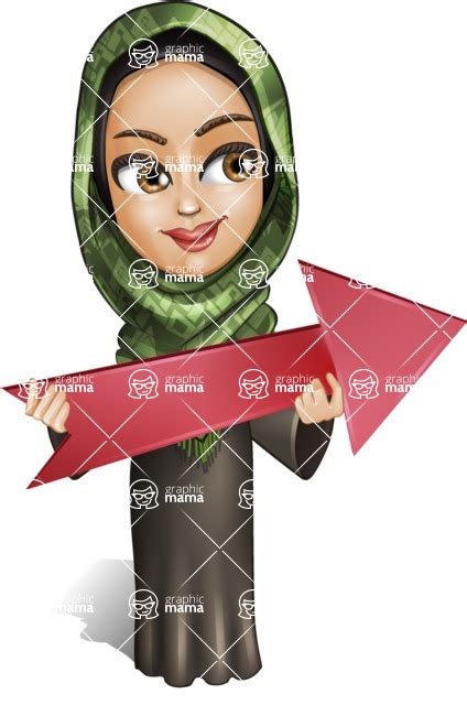 Young Muslim Woman Cartoon Vector Character 102 Cartoon Poses Arrow