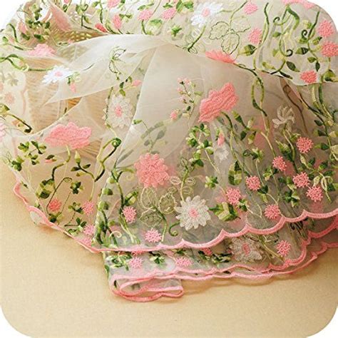 Lace Fabric Organza Pink Flower Embroidery Wedding Fabric 51 Width By