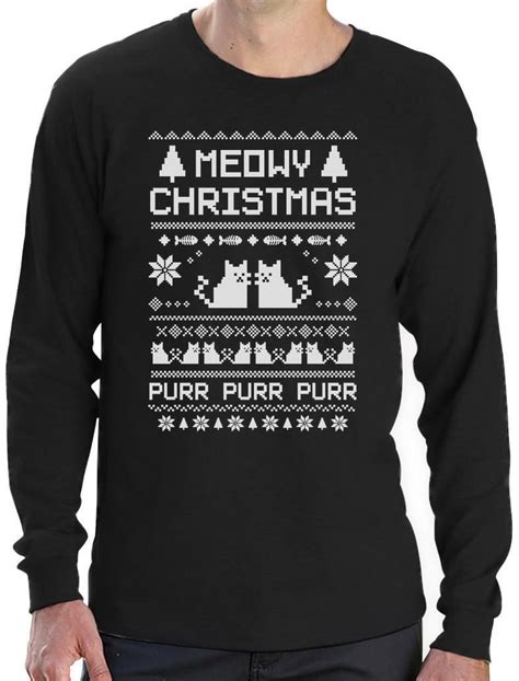 Meowy Christmas Ugly Sweater Long Sleeve T Shirt Funny Cat