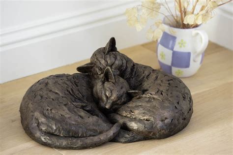 Pair Of Lying Cats Sculpture Bronze Cat Statue Cat Ornament