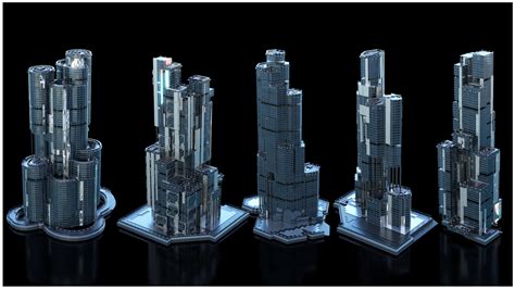 Artstation 30 Sci Fi Modern City Buildings Kitbash Pack Resources