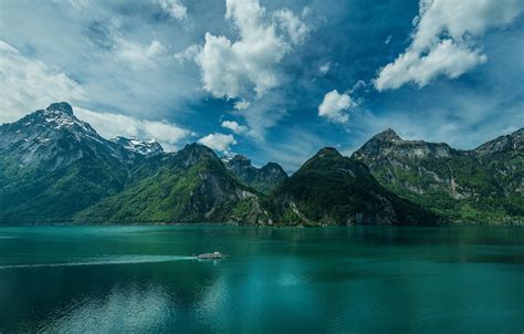 Wallpaper Clouds Mountains Lake Switzerland Alps Switzerland Ship