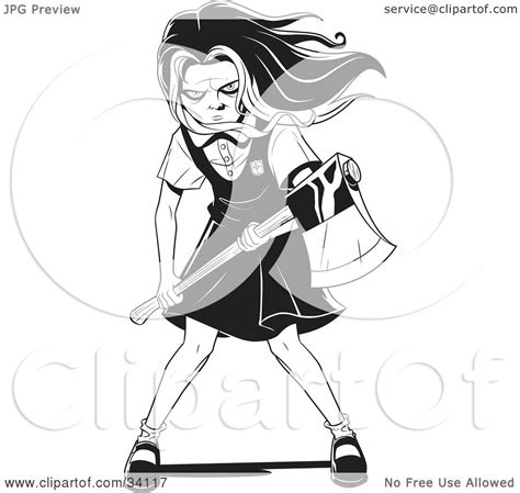 Clipart Illustration Of An Evil Young School Girl With Her Hair Waving