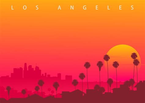 Skyline De Los Angeles Ca Usa Illustration Symbolique Avec Le Coucher