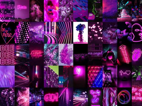 Neon Purple Pink Aesthetic Photo Wall Collage Kit 50pcs Etsy