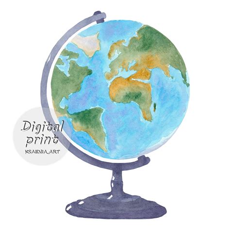 Set Of 6 Earth Watercolor Clip Art Graphic Of Globe Hand Etsy