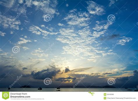 Tropical Beach Sunset Sky With Lighted Clouds Stock Photos Image 26100383